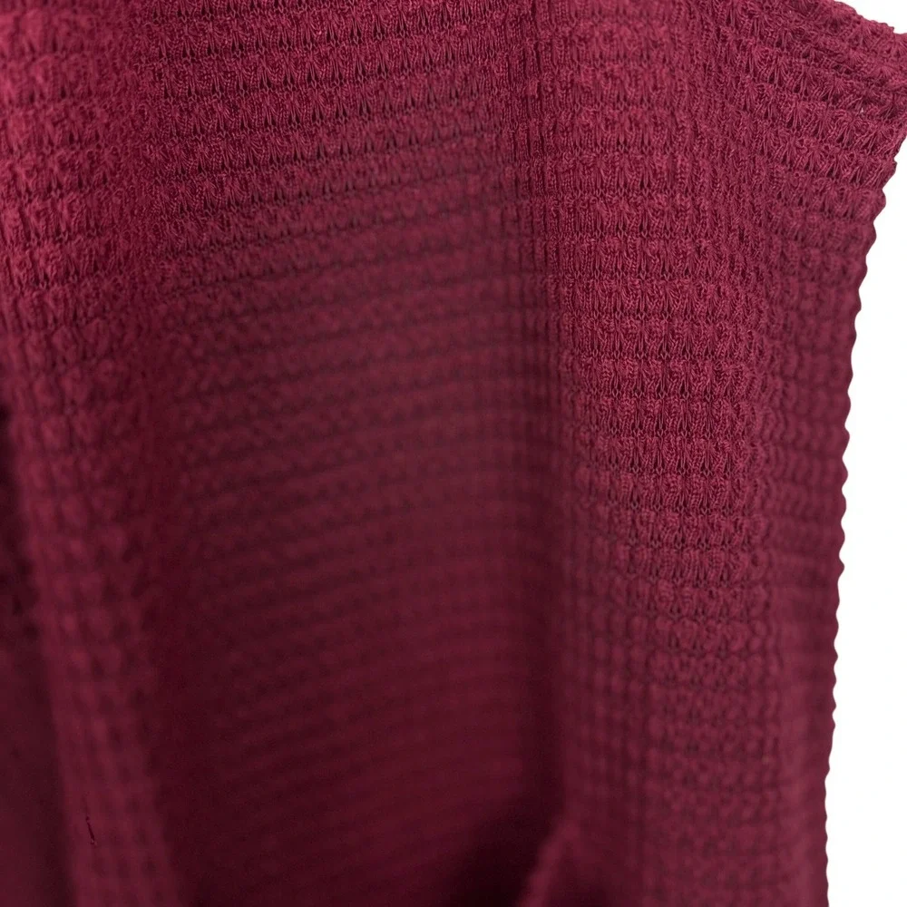 Burgundy‎ Waffle Knit Vest Casual Chic Office Elevated Basics Layering